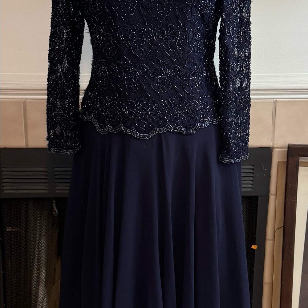 Vintage Blue Chiffon and Beaded Bodice Cocktail Dress by Brilliante